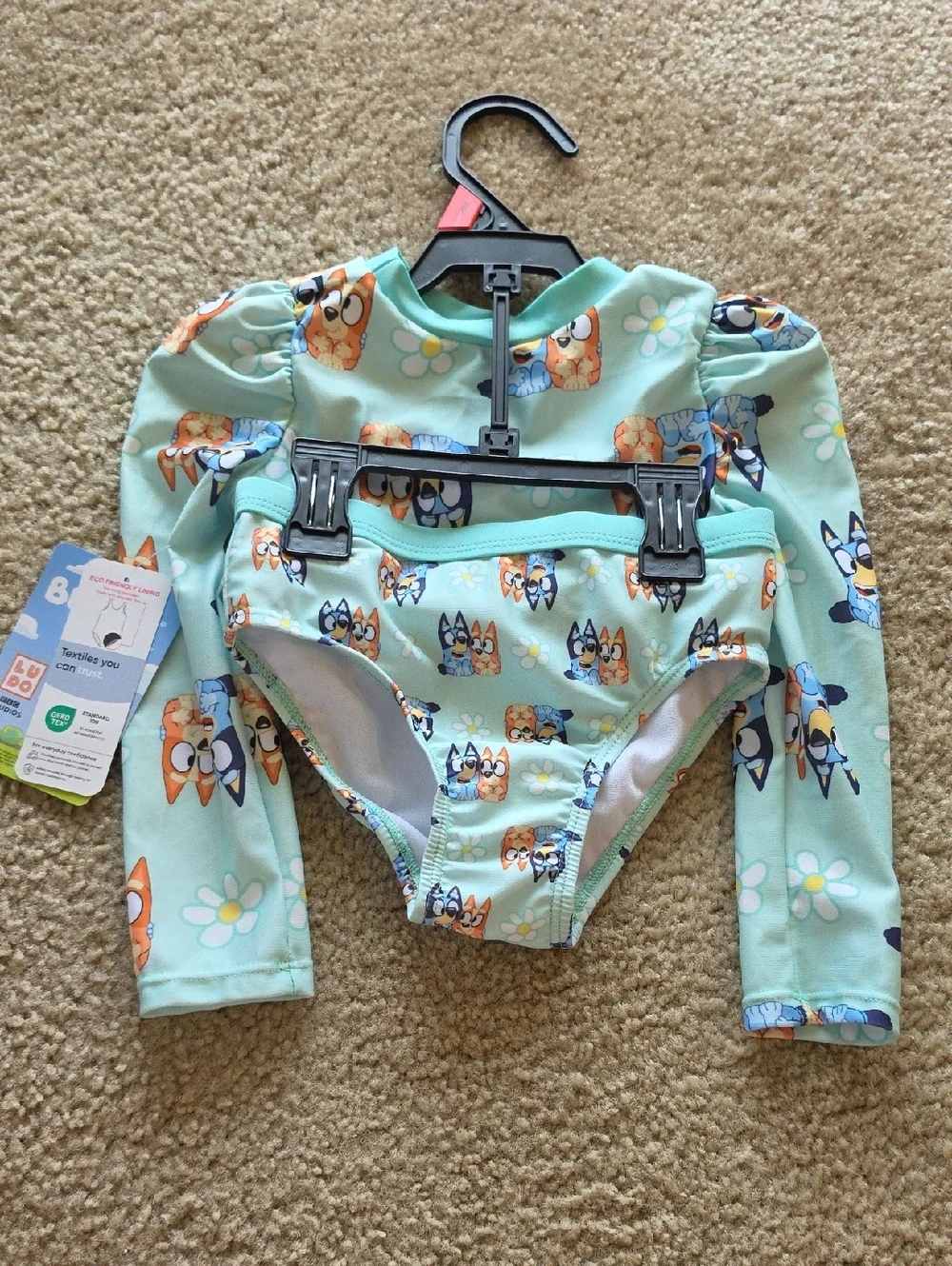 Bluey Toddler Girls' Long Sleeve Rash Guard Swim Set Size 2T